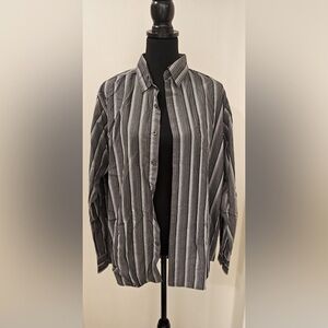 Elliott Men’s Black and Gray Striped Button-Down Shirt - Size M